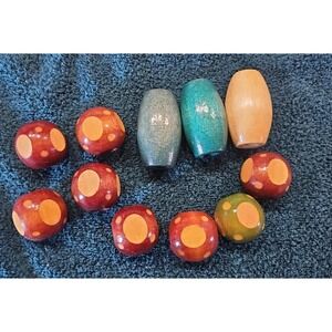 Large Lot-11 Colored Wood Beads Macrame Craft Round Oblong Shapes 2.5 1.5